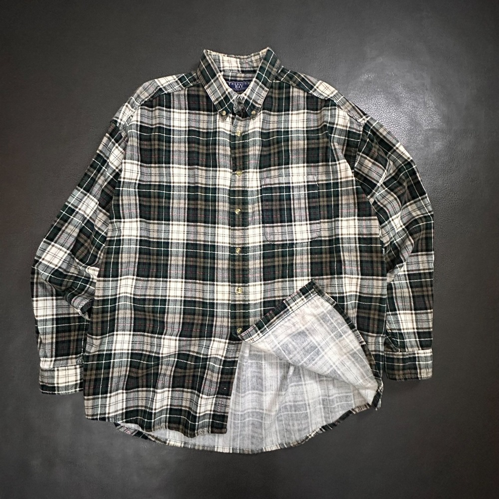 Vintage 1990s Printed Flannel Shirt Mens XL Green Plaid Skater Nirvana Layer